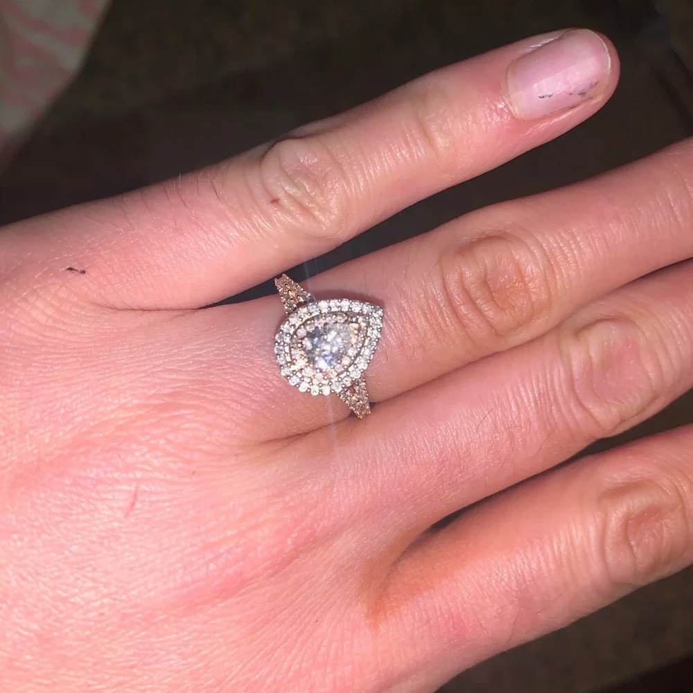 Zales Rose Gold and Silver Teardrop Diamond Ring - Picture 2 of 11
